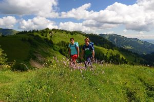 Bergaussicht mit Wanderern